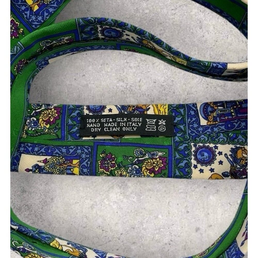 ITALO FERRETTI Silk Tie ITALY Green Blue Purple Geometric Art W:3.8" - Picture 3 of 5